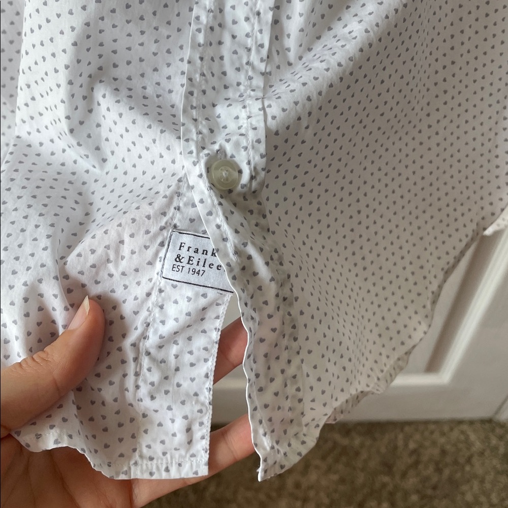 Frank & Eileen FRANK Heart Print Relaxed Button Up Cotton Shirt XS White Grey - Picture 8 of 10